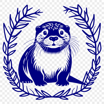 A water-dwelling mammal surrounded by aquatic plants in a vector format.