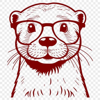 A cartoon otter character wearing glasses in a playful pose.