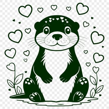 A water-dwelling otter with hearts around its body.