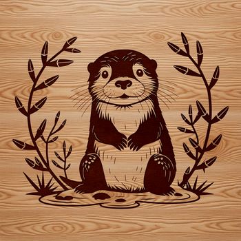 An illustration of a playful otter surrounded by wildflowers in a natural setting.