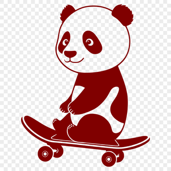 A stylized illustration of a panda on a skateboard.