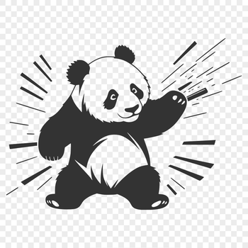 A black and white illustration of a panda, a wild animal native to China, designed as a vector graphic.