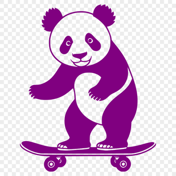 A stylized illustration of a black and white giant panda bear in various poses.