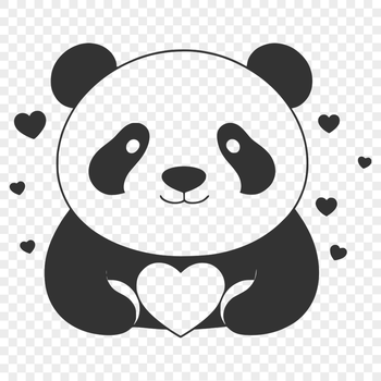 A cute, black and white panda bear with red heart symbols above its head.
