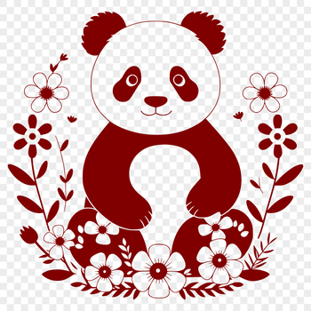 A stylized digital illustration of a wild panda in a floral setting, suitable for vector art and design projects.