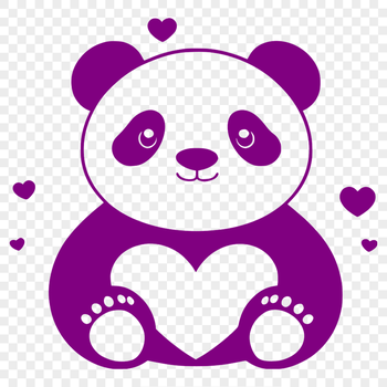 A cute cartoon panda bear with love hearts surrounding its face.