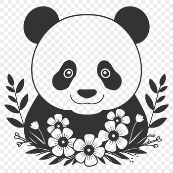 An illustration of a cute Asian giant panda in a floral setting.