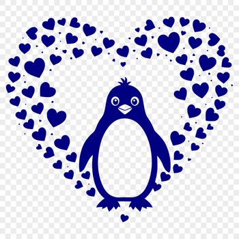 Illustration of a penguin with heart symbols, a vector design for digital projects.