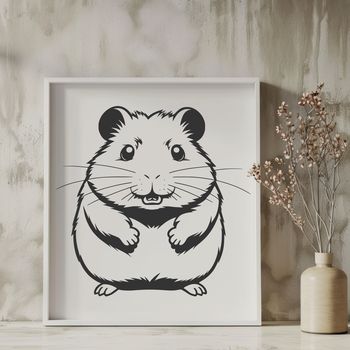 A simple illustration of a happy hamster in a cage, suitable for personal or commercial design projects.