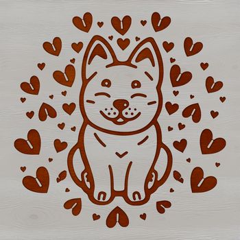 A sitting Shiba Inu dog with love hearts surrounding its body, suitable for personal and commercial use.