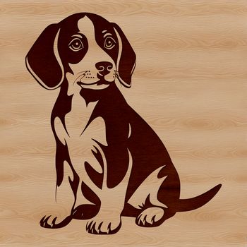 A stylized illustration of a sitting Beagle dog breed with friendly facial expression.