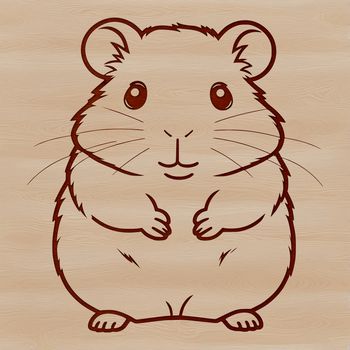 A simple line art design of a happy hamster with whiskers and fur details.