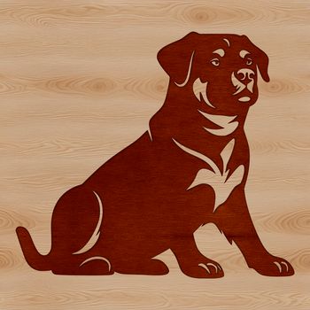 A vector illustration of a Rottweiler sitting on the floor.