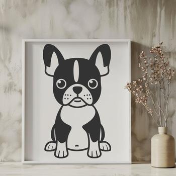 A high-resolution digital vector image of a Boston Terrier sitting on its haunches, suitable for various design applications.