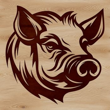 A digital illustration of a pig's head with detailed features.