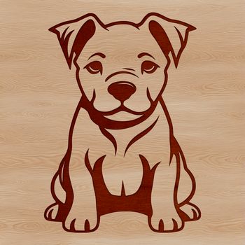 A simple line drawing of a cute Pitbull sitting on its haunches.