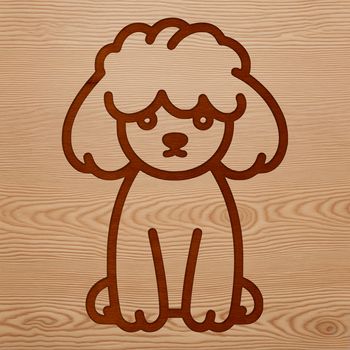 A simple line drawing of a cute puppy poodle sitting on the floor.