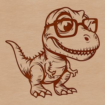 A prehistoric baby dino wearing glasses in simple line art style.