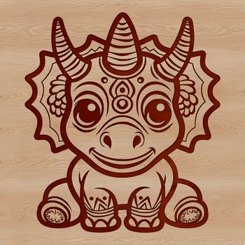 A digital illustration of a baby triceratops in its prehistoric habitat.
