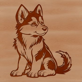A sitting husky dog with a calm expression, suitable for vector design.