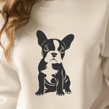 Illustrative design of a sitting Boston Terrier dog in vector format.
