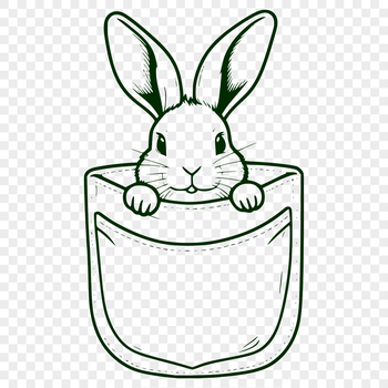 A cartoon rabbit peeking out from behind a decorative item, suitable for Easter designs.