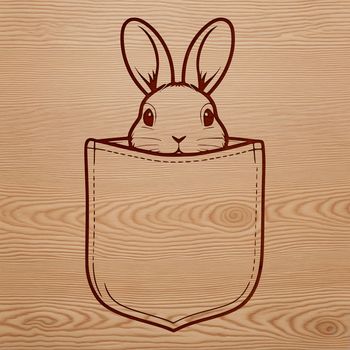 A cartoon rabbit's head peeking out from behind a small pocket, suitable for vector design and clip art.
