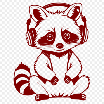 A raccoon figurine wearing headphones, depicted as a vector graphic.