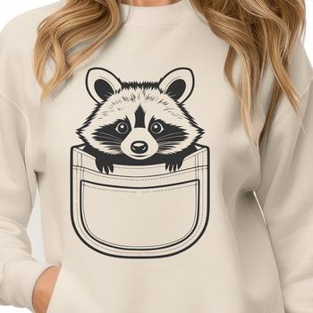 A raccoon peeking out from behind a tree stump, depicted as a high-quality vector graphic.