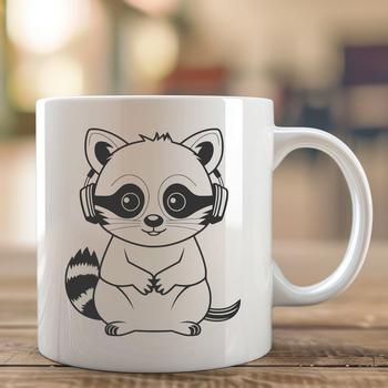 A graphic illustration of a masked racoon in a vector format.