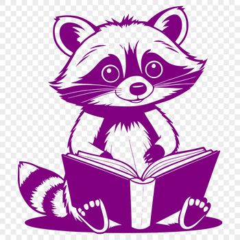 A stylized illustration of a raccoon sitting with a book, suitable for vector art design.