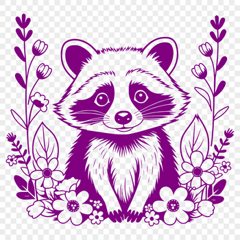 A digital illustration of a raccoon in a floral setting.