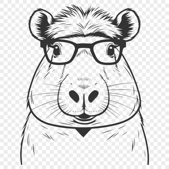 A South American rodent species, the capybara, depicted with glasses on its face.