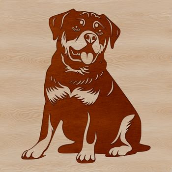 Close-up of a seated Rottweiler dog, suitable as clip art or vector design element.