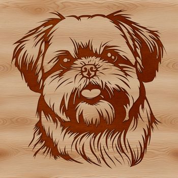 A digital illustration of a small dog breed with distinctive features and facial expression.