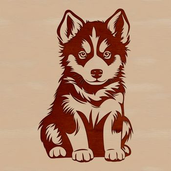 A vector illustration of a sitting husky dog with friendly eyes.