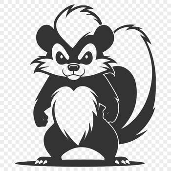 A simple illustration of a skunk, depicted in a stylized format suitable for digital design and printing.