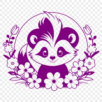 A simple illustration of a skunk in a floral setting.