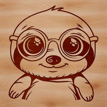 A cartoon sloth wearing glasses, depicted in vector format with clean lines and simple design.