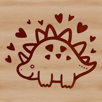 A stylized illustration of a Stegosaurus dinosaur with love hearts incorporated into its design.