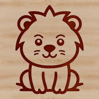A simple line drawing of a lion sitting on its haunches.