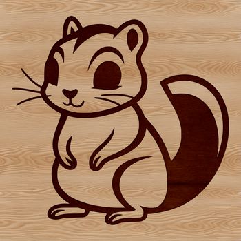 A simple line drawing illustration of a cute squirrel in a forest setting.