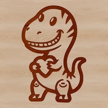 A prehistoric dinosaur illustration of a young T Rex in a playful stance.