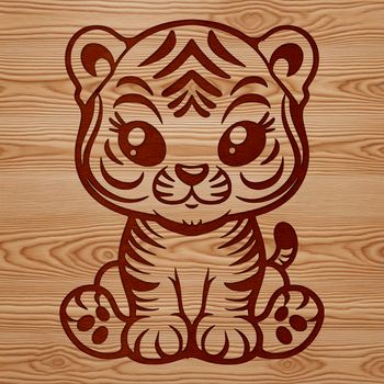 A sitting tiger, depicted in detailed vector art.