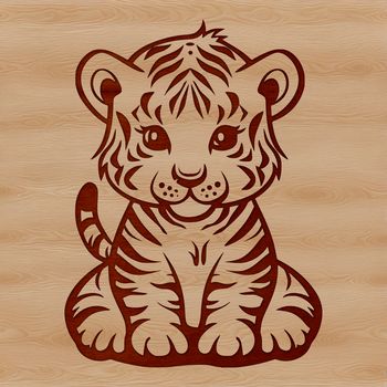 Illustrative SVG vector art of a tiger sitting in a natural environment.