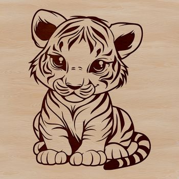 A sitting tiger with a big cat's facial features, suitable for vector art designs.