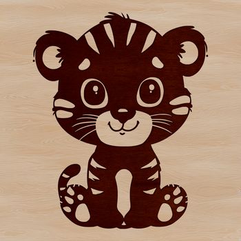 A cute tiger sitting in a natural setting, depicted as a vector graphic.