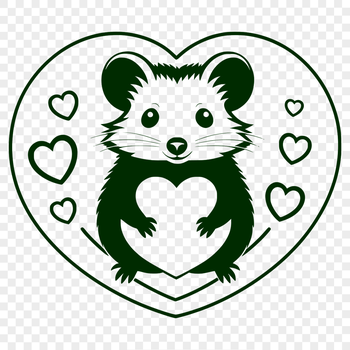 A close-up illustration of a wild animal possum with love hearts, suitable for graphic design.