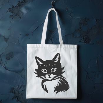 Whimsical illustration of a cat's head with detailed features.