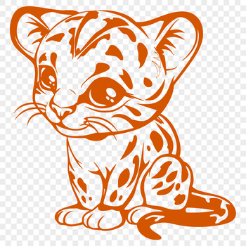 A sitting ocelot with its full body visible, depicted in a digital vector format.